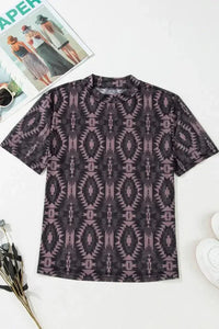 Aztec Print Mock Neck Short Sleeve Mesh T Shirt - Update AvenueBoho VibesTrendsi100100981434304100100981434304dda3b35d - 0751 - 4bd4 - 93da - 7ebe6b537e57 - Max - OriginCoffee Brown