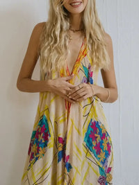 Backless Printed Halter Neck Maxi Dress