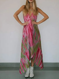 Backless Printed Halter Neck Maxi Dress