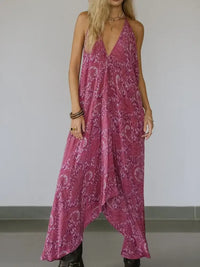 Backless Printed Halter Neck Maxi Dress