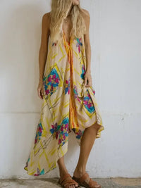 Backless Printed Halter Neck Maxi Dress