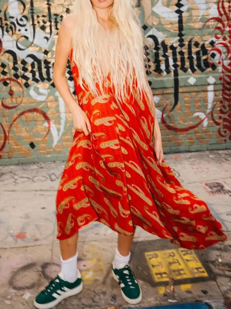 Backless Printed Halter Neck Maxi Dress