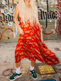 Backless Printed Halter Neck Maxi Dress