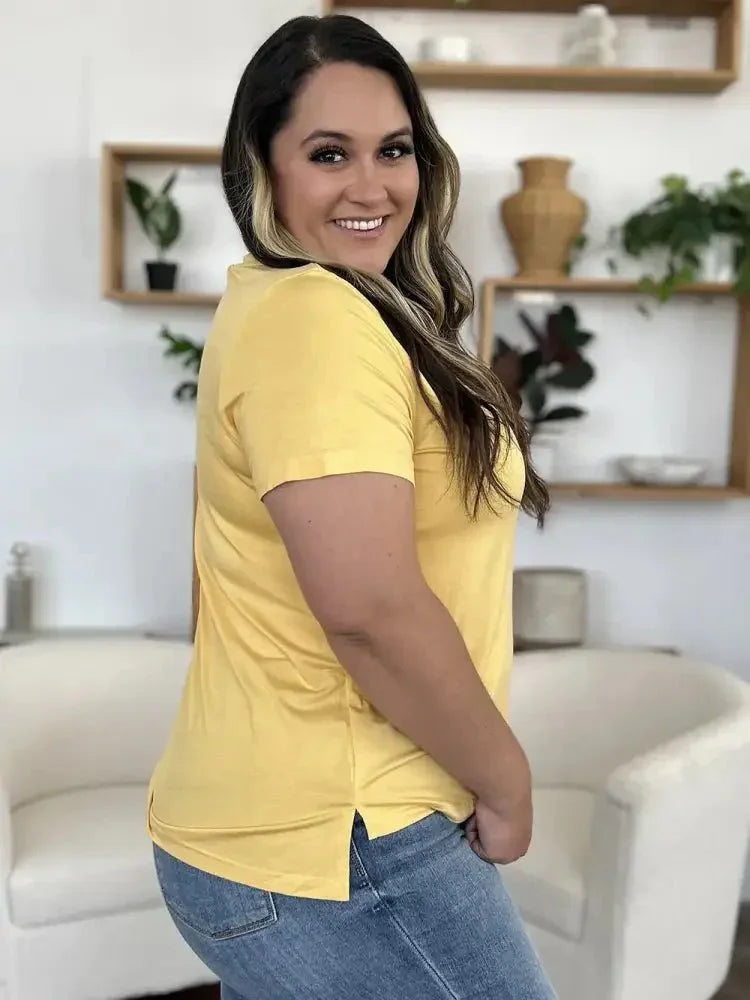 Basic Bae Bamboo Full Size V - Neck High - Low T-Shirt - Update AvenueT-ShirtsTrendsi100100251271913100100251271913446a86ad - 0b6b - 45c5 - 898a - b7571bb131f6 - MaxYellow