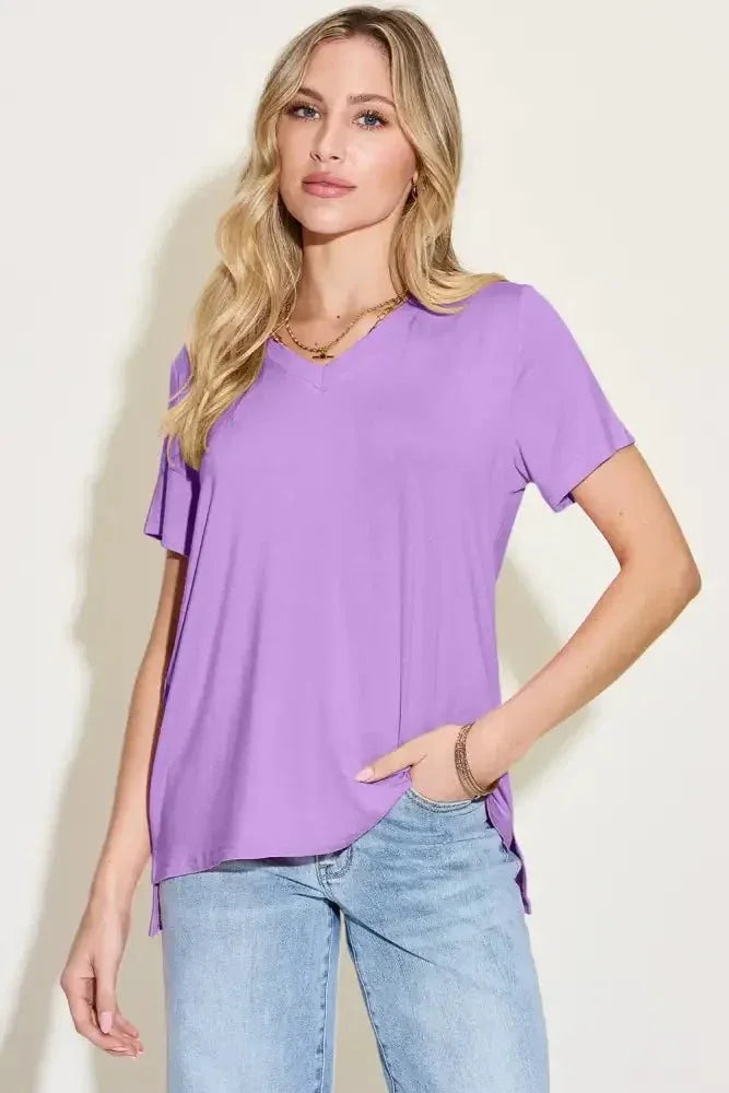 Basic Bae Bamboo Full Size V - Neck High - Low T-Shirt - Update AvenueT-ShirtsTrendsi1001002512725481001002512725488ed46b28 - 89d5 - 44da - 8208 - 889f438d986b - MaxLavender