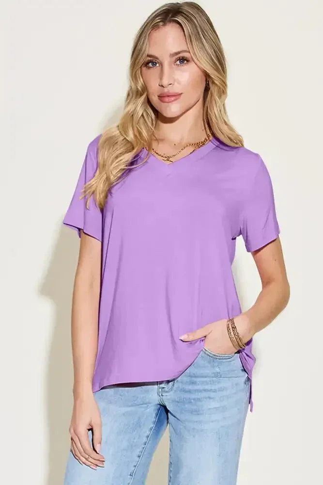 Basic Bae Bamboo Full Size V - Neck High - Low T-Shirt - Update AvenueT-ShirtsTrendsi100100251272548100100251272548426dfa35 - 068d - 4262 - acc8 - 54e6bc377997 - MaxLavender