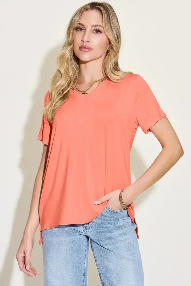 Basic Bae Bamboo Full Size V - Neck High - Low T-Shirt - Update AvenueT-ShirtsTrendsi1001002512775341001002512775344dc78650 - 891d - 444a - 9316 - f5cfa78545d0 - MaxCoral