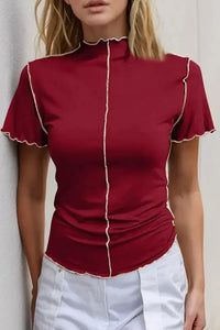 Basic Bae Contrast Trim Mock Neck Short Sleeve T-Shirt - Update AvenueVacation StyleTrendsi1001000169921801001000169921806f670428 - 99ed - 45bd - 972b - beb0d9a47b0e - MaxDeep Red