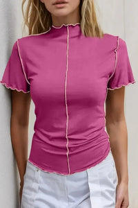 Basic Bae Contrast Trim Mock Neck Short Sleeve T-Shirt - Update AvenueVacation StyleTrendsi1001000169929841001000169929848042e8b8 - 9ef1 - 4cd8 - 9575 - 8376a0dafc89 - MaxHot Pink