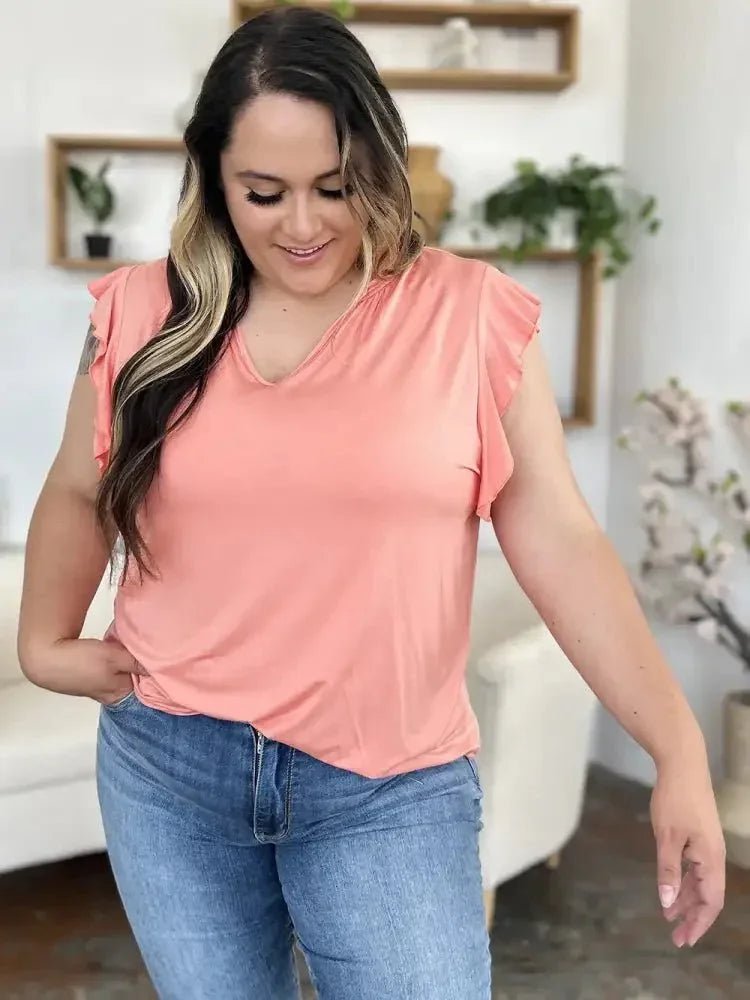 Basic Bae Full Size Bamboo Notched Ruffled Short Sleeve T-Shirt - Update AvenueT-ShirtsTrendsi100100187182507100100187182507d9398c1d - 00a1 - 418e - 90d4 - deea9285def6 - MaxBlush Pink
