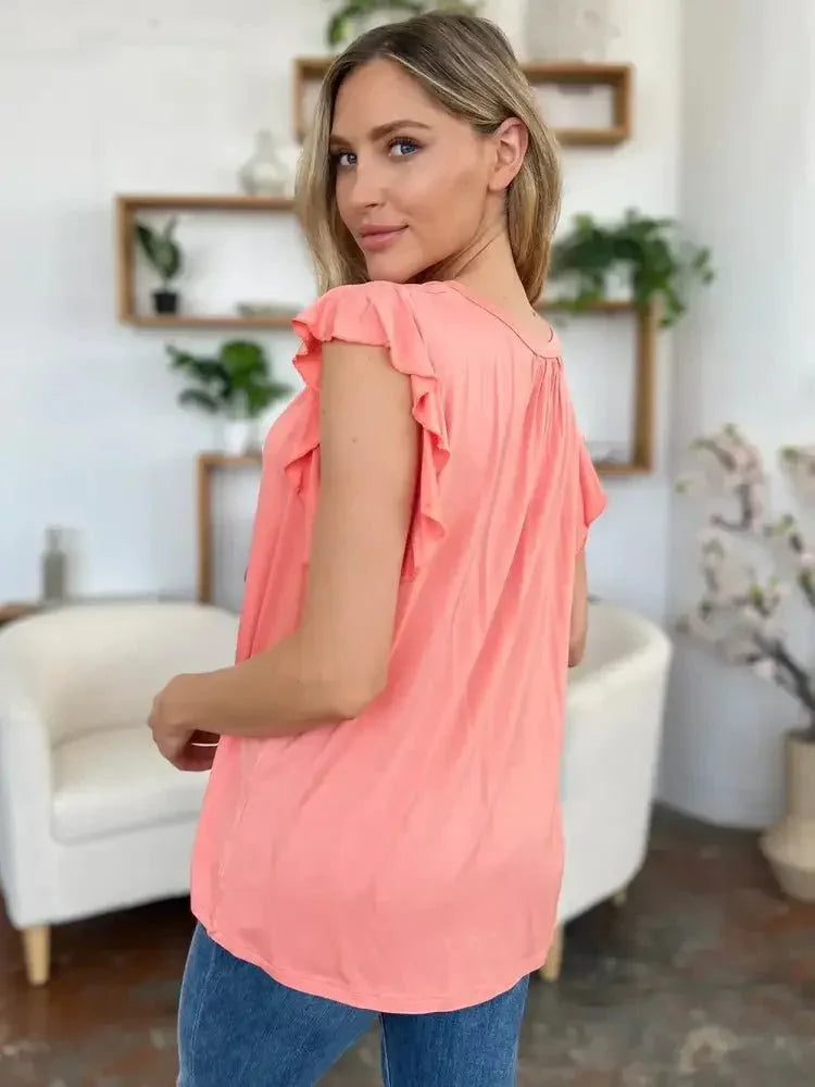 Basic Bae Full Size Bamboo Notched Ruffled Short Sleeve T-Shirt - Update AvenueT-ShirtsTrendsi1001001871825071001001871825076ff14637 - 4c2f - 4732 - 9ccb - 03740605d2fd - MaxBlush Pink