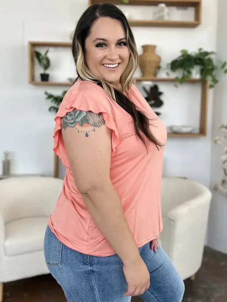 Basic Bae Full Size Bamboo Notched Ruffled Short Sleeve T-Shirt - Update AvenueT-ShirtsTrendsi100100187182507100100187182507736efee5 - eee6 - 4892 - bcc5 - 8d14fa047369 - MaxBlush Pink