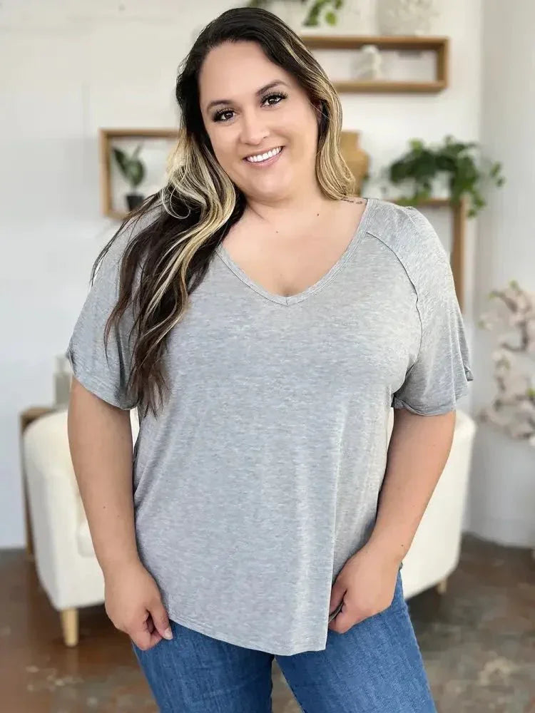 Basic Bae Full Size Bamboo Slit V - Neck Short Sleeve T-Shirt - Update AvenueT-ShirtsTrendsi10010073501133410010073501133464b55bcd - bc30 - 4a5a - 8b90 - 18a5af9d0b54 - MaxGray