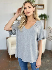 Basic Bae Full Size Bamboo Slit V - Neck Short Sleeve T-Shirt - Update AvenueT-ShirtsTrendsi10010073501133410010073501133499131456 - a34b - 4915 - bce3 - db3eba6e177c - MaxGray