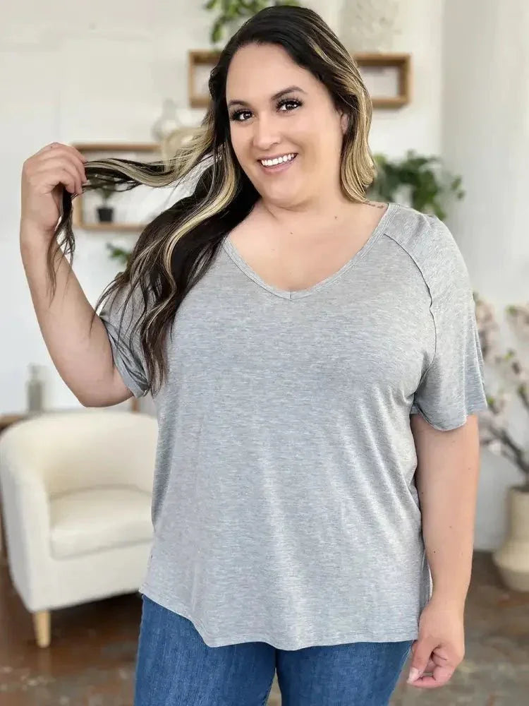 Basic Bae Full Size Bamboo Slit V - Neck Short Sleeve T-Shirt - Update AvenueT-ShirtsTrendsi100100735011334100100735011334bc68918b - 7b8c - 4ee1 - 9645 - f6522ac31aa7 - MaxGray