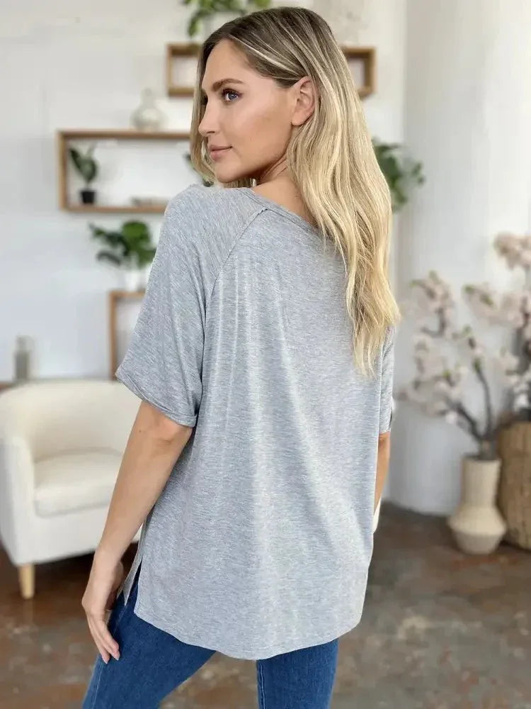 Basic Bae Full Size Bamboo Slit V - Neck Short Sleeve T-Shirt - Update AvenueT-ShirtsTrendsi100100735011334100100735011334705546c9 - 5ac6 - 4119 - b112 - cf764d1f51c3 - MaxGray