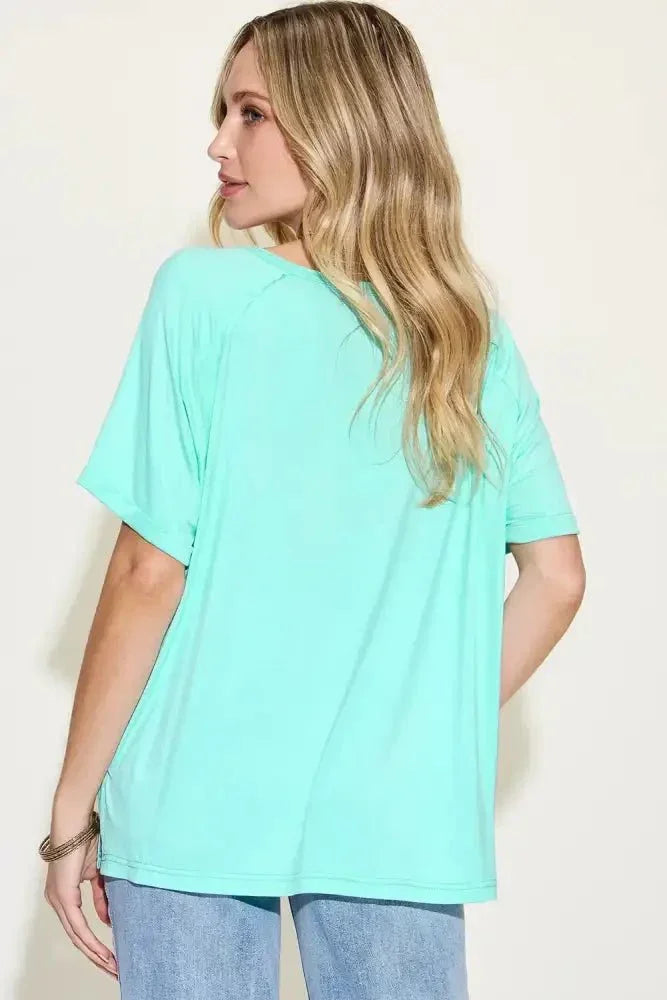 Basic Bae Full Size Bamboo Slit V - Neck Short Sleeve T-Shirt - Update AvenueT-ShirtsTrendsi1001007350118421001007350118425d6647a4 - 9b93 - 4ea8 - 989a - cda797704fba - MaxAqua