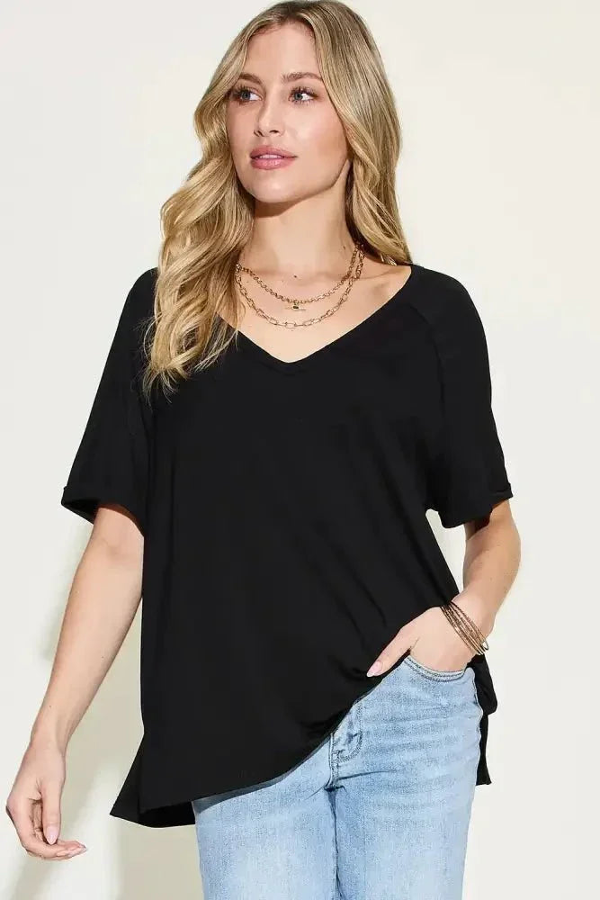 Basic Bae Full Size Bamboo Slit V - Neck Short Sleeve T-Shirt - Update AvenueT-ShirtsTrendsi100100735017595100100735017595964092cd - 44db - 498d - ab7f - c8e0ef38c81c - MaxBlack
