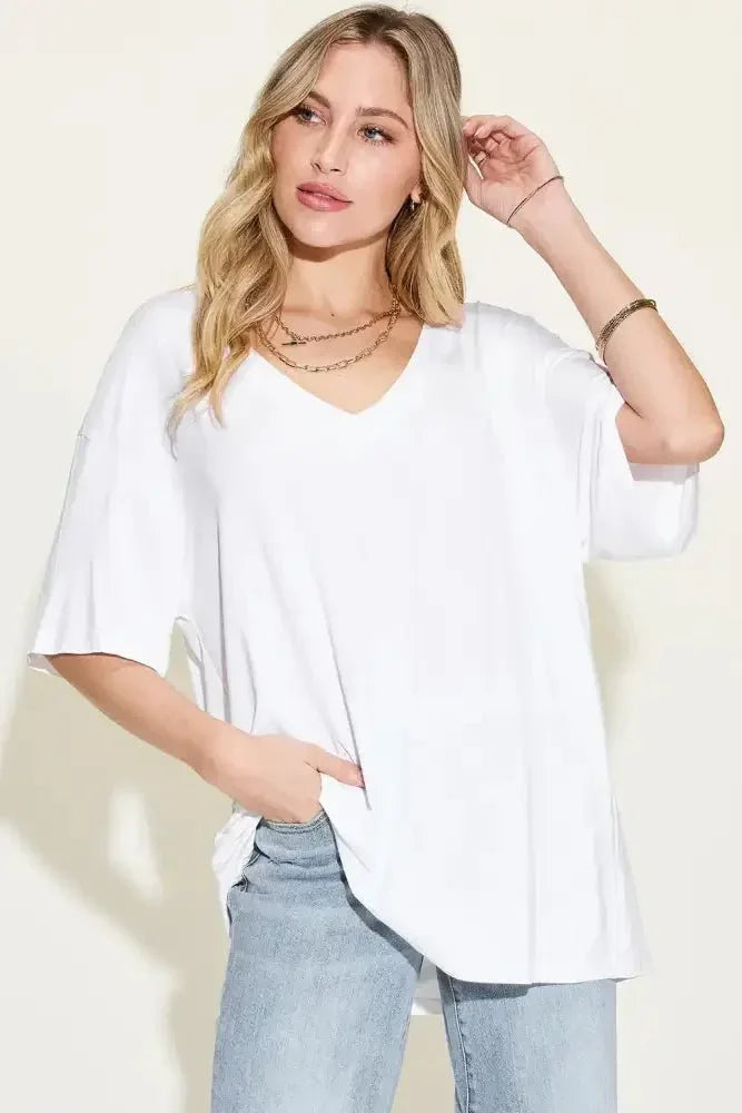 Basic Bae Full Size Bamboo V - Neck Drop Shoulder T-Shirt - Update AvenueT-ShirtsTrendsi1001003282019601001003282019606aab0f83 - ccd6 - 45ed - bbf7 - be584ff82e1b - MaxWhite