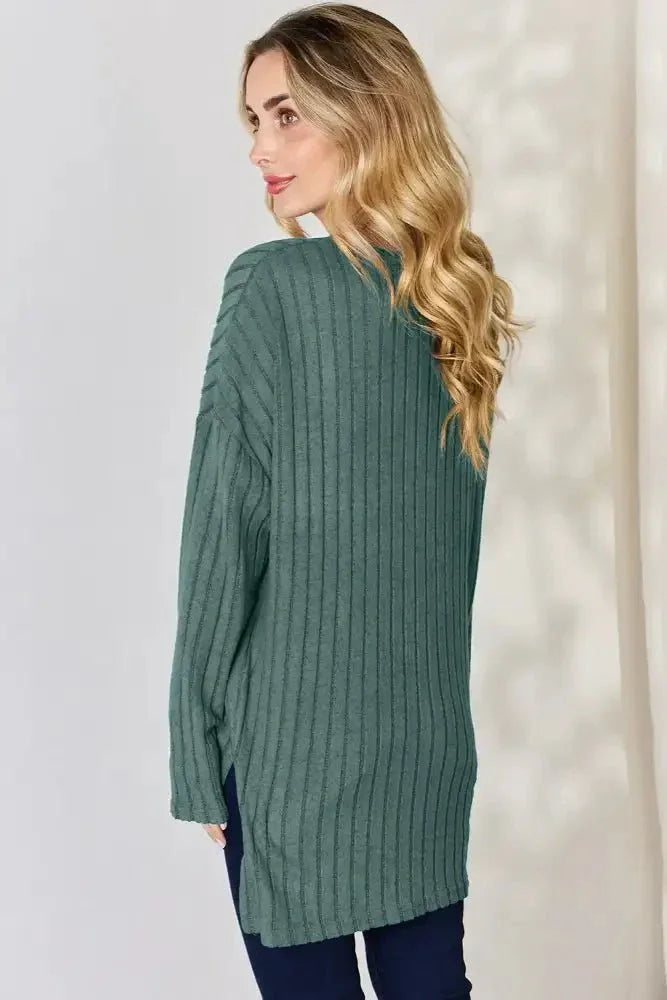 Basic Bae Full Size Ribbed Half Button Long Sleeve High - Low T-Shirt - Update AvenueT-ShirtsTrendsi100101401231849100101401231849c9f70612 - 6617 - 47f7 - a33c - c53236ec29a4 - MaxArmy Green
