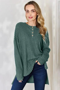 Basic Bae Full Size Ribbed Half Button Long Sleeve High - Low T-Shirt - Update AvenueT-ShirtsTrendsi100101401231849100101401231849e7a2795f - 39b9 - 4c84 - 9d6d - ec22f93a6223 - MaxArmy Green