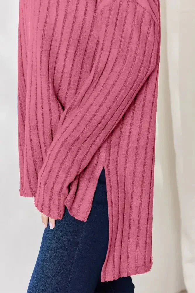 Basic Bae Full Size Ribbed Half Button Long Sleeve High - Low T-Shirt - Update AvenueT-ShirtsTrendsi100101401231958100101401231958140404eb - ea60 - 4e4e - ac00 - ec485ecad4a1 - MaxHot Pink