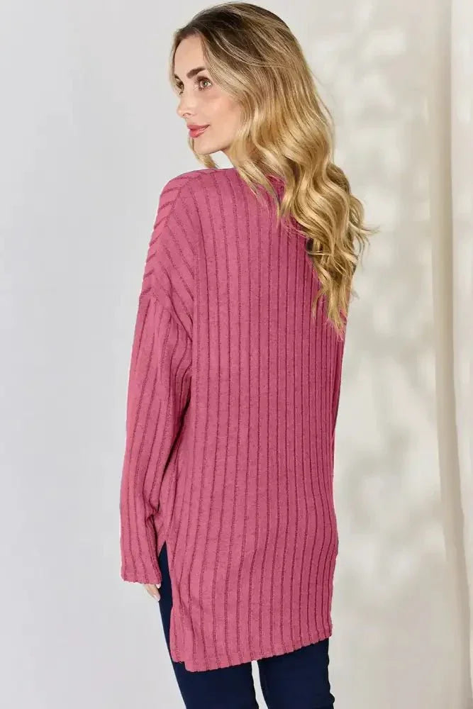 Basic Bae Full Size Ribbed Half Button Long Sleeve High - Low T-Shirt - Update AvenueT-ShirtsTrendsi100101401231958100101401231958235650d8 - 760f - 42ee - b291 - 4d93cb67a706 - MaxHot Pink