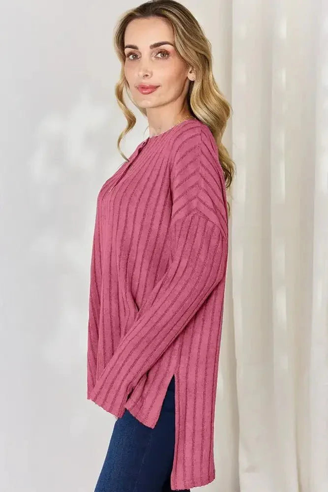 Basic Bae Full Size Ribbed Half Button Long Sleeve High - Low T-Shirt - Update AvenueT-ShirtsTrendsi1001014012319581001014012319586cd17f3c - 88c4 - 424f - 9edc - daa22012ae9e - MaxHot Pink
