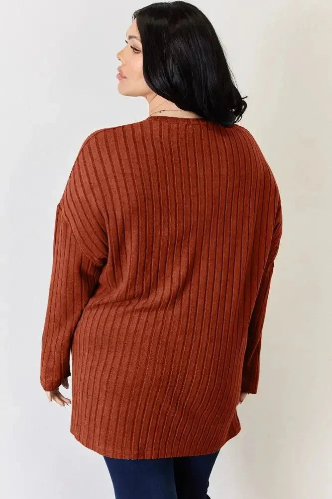 Basic Bae Full Size Ribbed Half Button Long Sleeve High - Low T-Shirt - Update AvenueT-ShirtsTrendsi100101401232405100101401232405f762b3d8 - e45e - 4732 - a0f9 - ca31a87841e4 - MaxRust