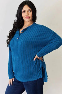 Basic Bae Full Size Ribbed Half Button Long Sleeve High - Low T-Shirt - Update AvenueT-ShirtsTrendsi1001014012388471001014012388474946804d - aae7 - 4947 - 9c81 - fb4f9e649cc9 - MaxSky Blue