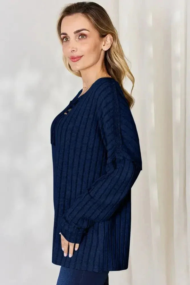 Basic Bae Full Size Ribbed Half Button Long Sleeve T-Shirt - Update AvenueT-ShirtsTrendsi100101878480227100101878480227c6ef4dc9 - 585a - 45c6 - 913a - 86c14b3c85e9 - MaxDark Blue