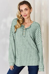 Basic Bae Full Size Ribbed Half Button Long Sleeve T-Shirt - Update AvenueT-ShirtsTrendsi100101878481212100101878481212d53afc07 - 45aa - 4ee7 - 9692 - b7a7eee9d2cb - MaxLight Green