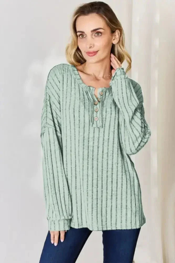 Basic Bae Full Size Ribbed Half Button Long Sleeve T-Shirt - Update AvenueT-ShirtsTrendsi10010187848121210010187848121223b291cb - ca17 - 4739 - 9f84 - b7cfcac603b4 - MaxLight Green
