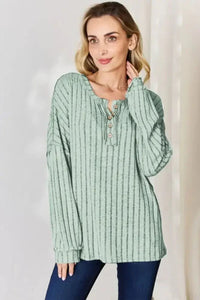 Basic Bae Full Size Ribbed Half Button Long Sleeve T-Shirt - Update AvenueT-ShirtsTrendsi10010187848121210010187848121223b291cb - ca17 - 4739 - 9f84 - b7cfcac603b4 - MaxLight Green