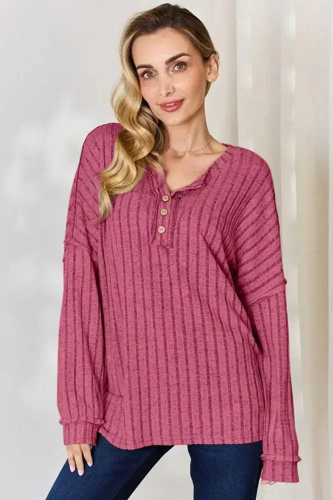 Basic Bae Full Size Ribbed Half Button Long Sleeve T-Shirt - Update AvenueT-ShirtsTrendsi10010187848631910010187848631928fb1fa9 - b564 - 4964 - 8642 - bd80a571f326 - MaxHot Pink