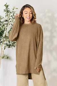 Basic Bae Full Size Ribbed Round Neck Long Sleeve Slit Top - Update AvenueT-ShirtsTrendsi1001019871420061001019871420063e2238634fc54d4b93d021f91681912d - MaxKhaki