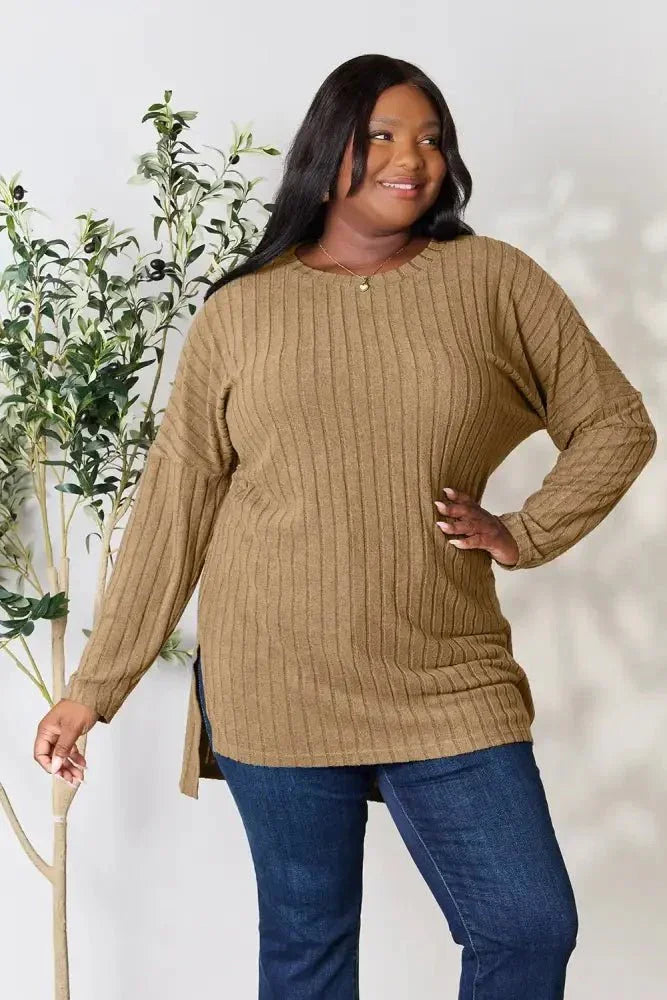 Basic Bae Full Size Ribbed Round Neck Long Sleeve Slit Top - Update AvenueT-ShirtsTrendsi10010198714200610010198714200614689d2e9ad24a94a6f7857b737a570d - MaxKhaki