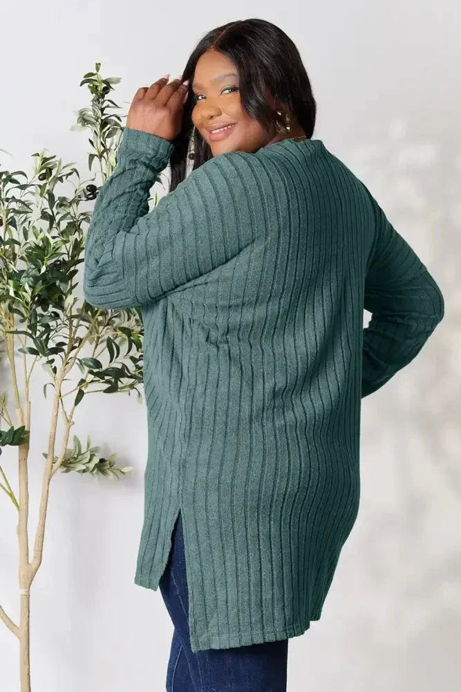 Basic Bae Full Size Ribbed Round Neck Long Sleeve Slit Top - Update AvenueT-ShirtsTrendsi10010198714403410010198714403406429166dab54adca2e724c319719385 - MaxTeal