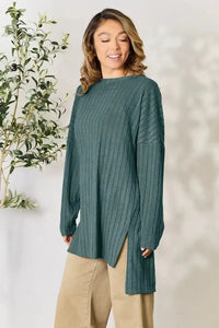 Basic Bae Full Size Ribbed Round Neck Long Sleeve Slit Top - Update AvenueT-ShirtsTrendsi10010198714403410010198714403430e7283da32b4ad2addb2a8019cd363c - MaxTeal