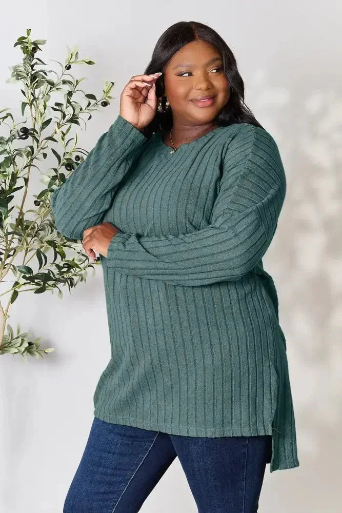 Basic Bae Full Size Ribbed Round Neck Long Sleeve Slit Top - Update AvenueT-ShirtsTrendsi10010198714403410010198714403462768ae590d44115a5ed289e079e665f - MaxTeal