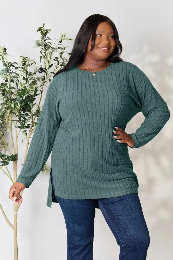 Basic Bae Full Size Ribbed Round Neck Long Sleeve Slit Top - Update AvenueT-ShirtsTrendsi10010198714403410010198714403479f972338f4c4761844068e1bf5b71aa - MaxTeal
