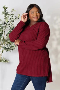 Basic Bae Full Size Ribbed Round Neck Long Sleeve Slit Top - Update AvenueT-ShirtsTrendsi100101987144704100101987144704eaa06bf4174b4d3a8cfc60355f177858 - MaxBurgundy