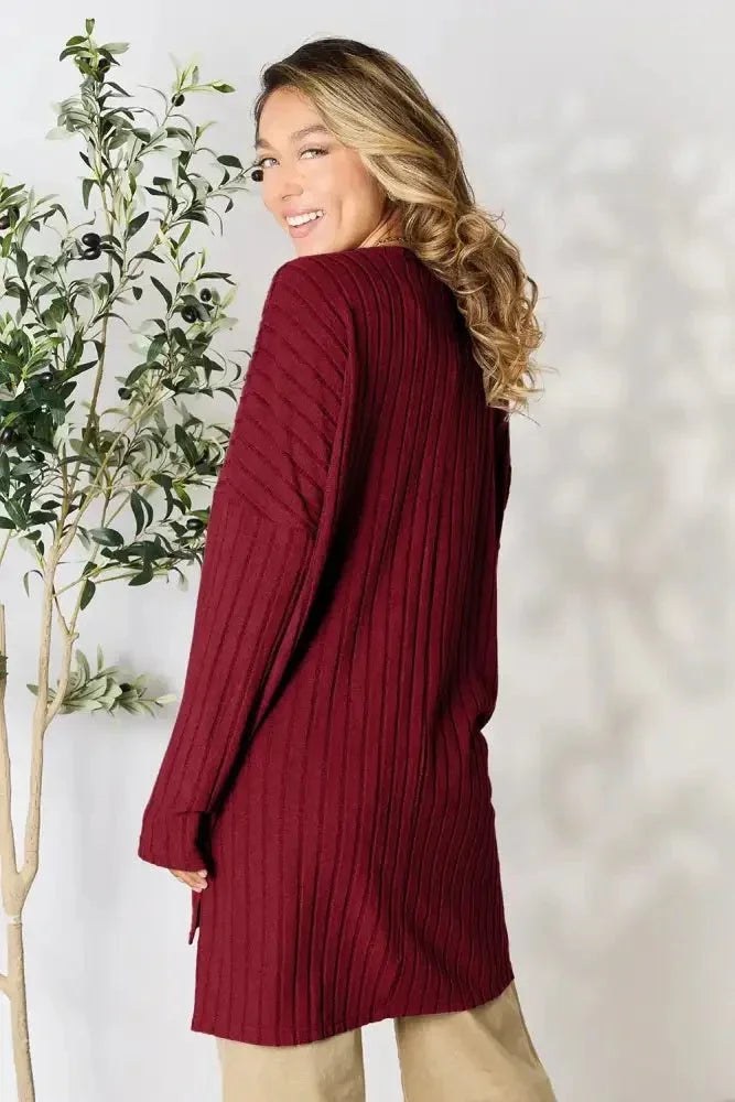 Basic Bae Full Size Ribbed Round Neck Long Sleeve Slit Top - Update AvenueT-ShirtsTrendsi100101987144704100101987144704497152fe3dc443dcadc50b8759fc9275 - MaxBurgundy