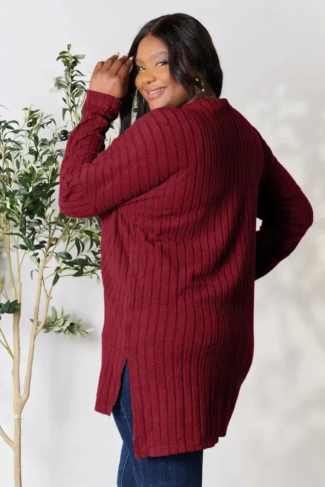 Basic Bae Full Size Ribbed Round Neck Long Sleeve Slit Top - Update AvenueT-ShirtsTrendsi100101987144704100101987144704cf4f7892d3d2436b9ae25498983bef4c - MaxBurgundy