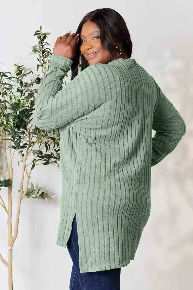 Basic Bae Full Size Ribbed Round Neck Long Sleeve Slit Top - Update AvenueT-ShirtsTrendsi100101987144897100101987144897b27003435c8b4a8186305f3e58355646 - MaxLight Green