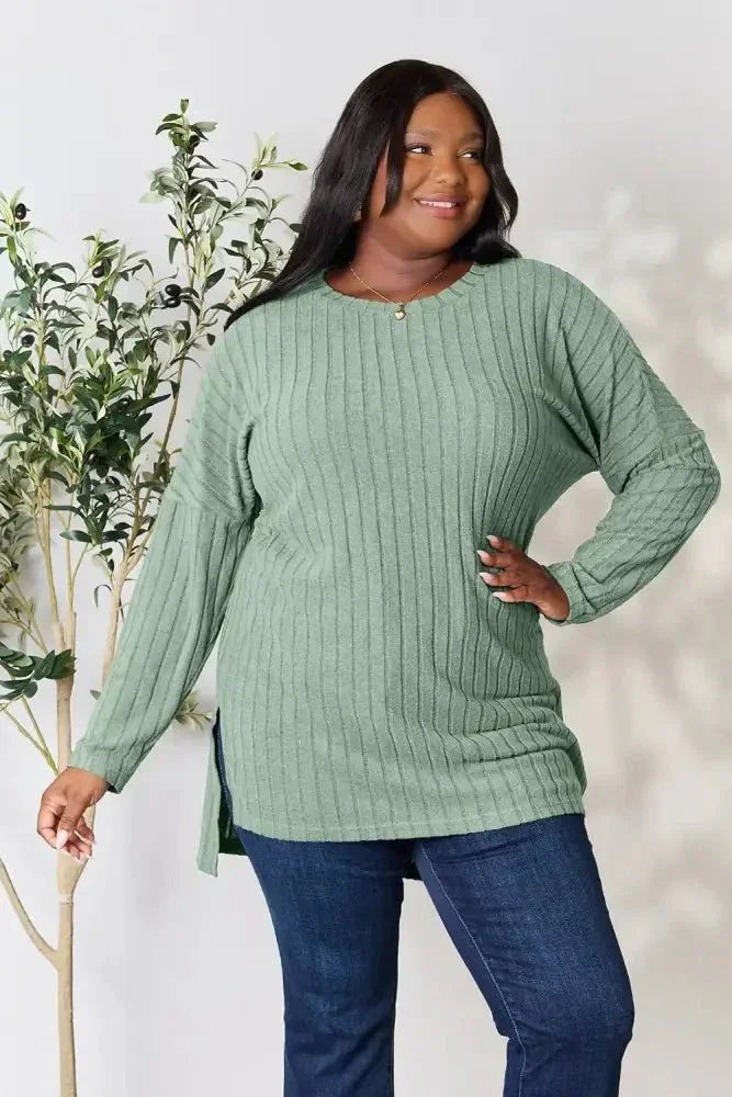 Basic Bae Full Size Ribbed Round Neck Long Sleeve Slit Top - Update AvenueT-ShirtsTrendsi1001019871448971001019871448970e16c3b5365143f4bb0dd48fe8d1ff8d - MaxLight Green