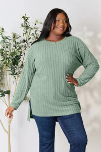 Basic Bae Full Size Ribbed Round Neck Long Sleeve Slit Top - Update AvenueT-ShirtsTrendsi1001019871448971001019871448970e16c3b5365143f4bb0dd48fe8d1ff8d - MaxLight Green