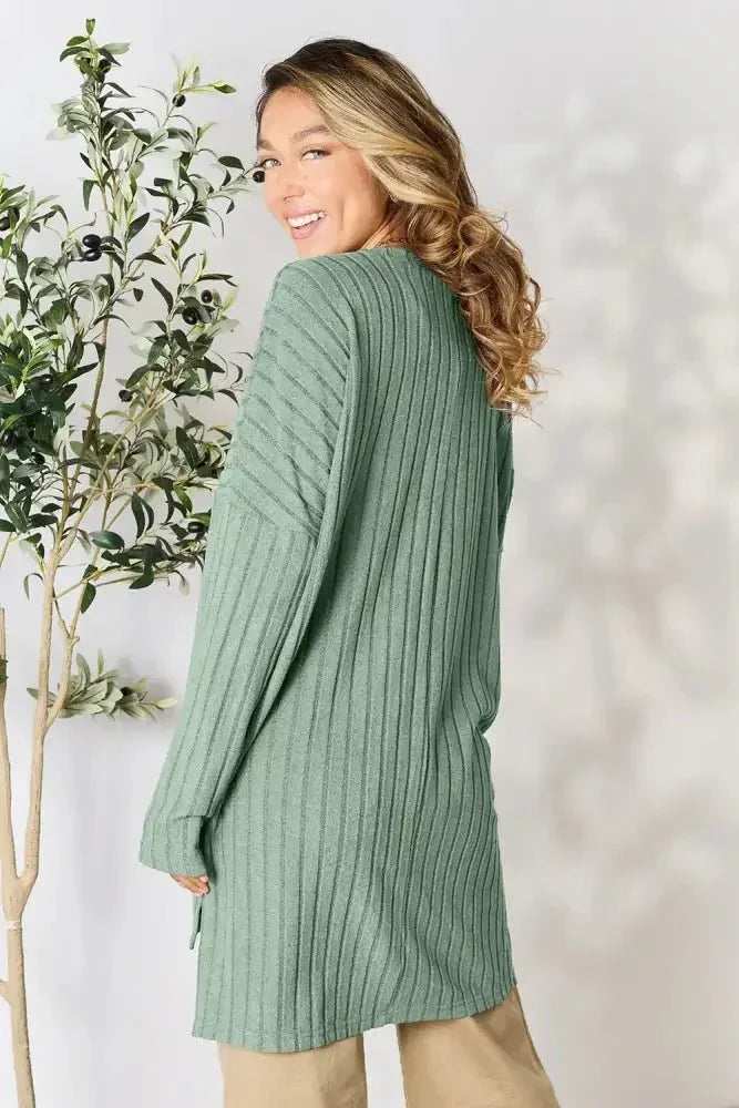 Basic Bae Full Size Ribbed Round Neck Long Sleeve Slit Top - Update AvenueT-ShirtsTrendsi100101987144897100101987144897c781404c1a13445ea428a7db239e5028 - MaxLight Green