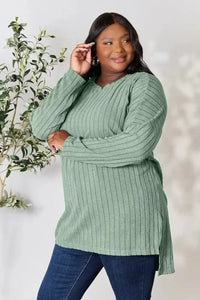 Basic Bae Full Size Ribbed Round Neck Long Sleeve Slit Top - Update AvenueT-ShirtsTrendsi10010198714489710010198714489736671ed65a4a4e2897c0f1d1d2d8b83d - MaxLight Green