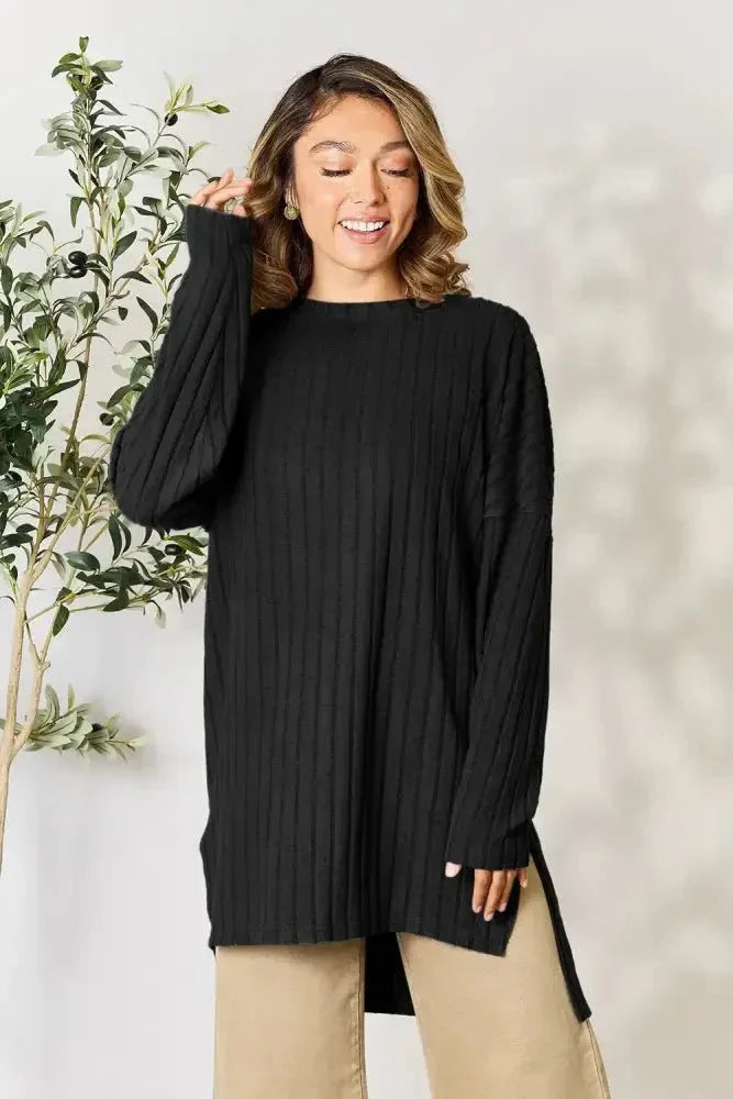 Basic Bae Full Size Ribbed Round Neck Long Sleeve Slit Top - Update AvenueT-ShirtsTrendsi1001019871456671001019871456672c56db205b194980898e18ff699eb3e8 - MaxBlack